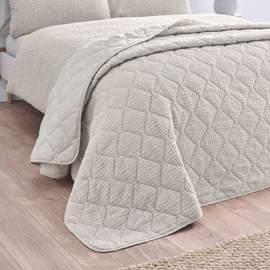 Catherine Lansfield Crinkle Seersucker Texture Bedspread - Natural