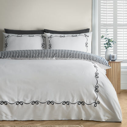 Catherine Lansfield Bow Embroidery Duvet Cover Set - Cream/Black