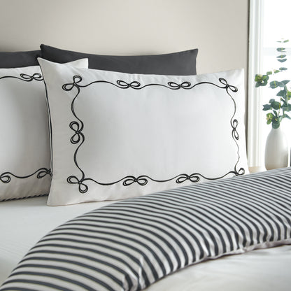 Catherine Lansfield Bow Embroidery Duvet Cover Set - Cream/Black