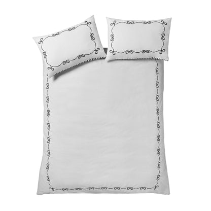 Catherine Lansfield Bow Embroidery Duvet Cover Set - Cream/Black