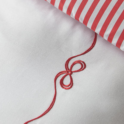 Catherine Lansfield Bow Embroidery Duvet Cover Set - White/Red