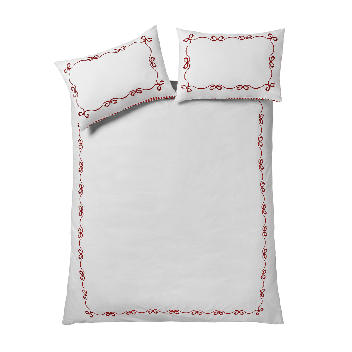 Catherine Lansfield Bow Embroidery Duvet Cover Set - White/Red