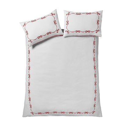 Catherine Lansfield Bow Embroidery Duvet Cover Set - White/Red