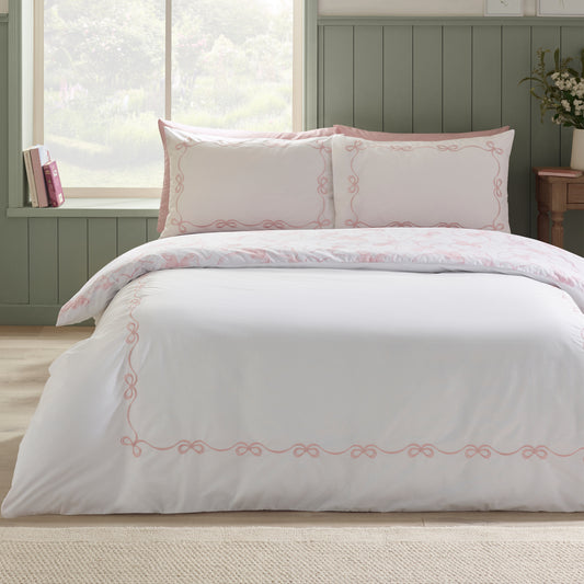 Catherine Lansfield Bow Embroidery Duvet Cover Set