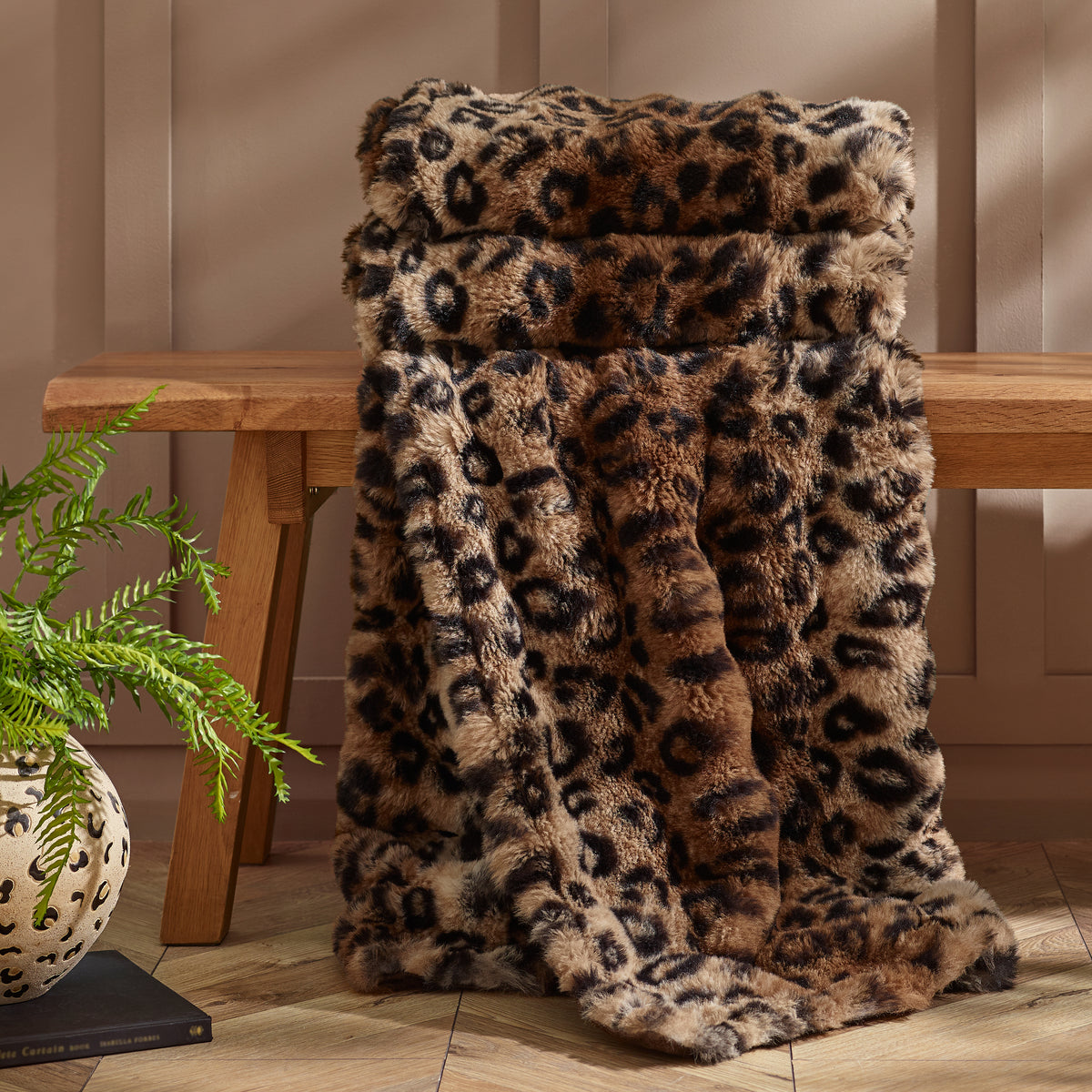 Catherine Lansfield Animal Print Throw - Brown
