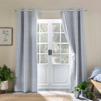 Catherine Lansfield Logan Stripe Eyelet Curtains - Blue