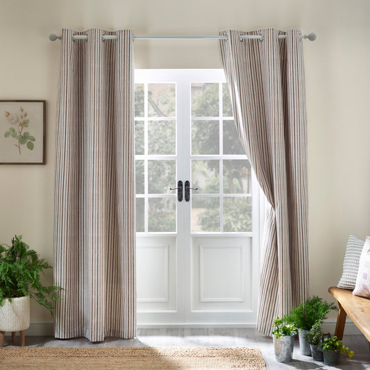 Catherine Lansfield Logan Stripe Eyelet Curtains - Natural