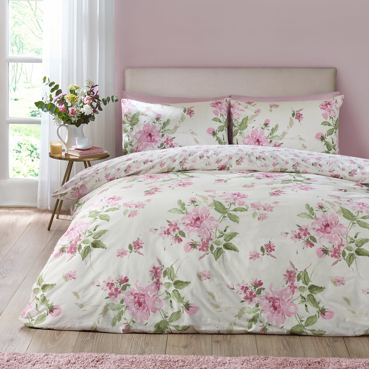 Catherine Lansfield Avebury Floral Duvet Cover Set - Cream