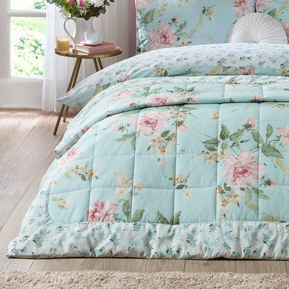 Catherine Lansfield Avebury Floral Bedspread - Duck Egg