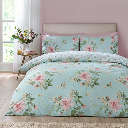 Catherine Lansfield Avebury Floral Duvet Cover Set - Duck Egg