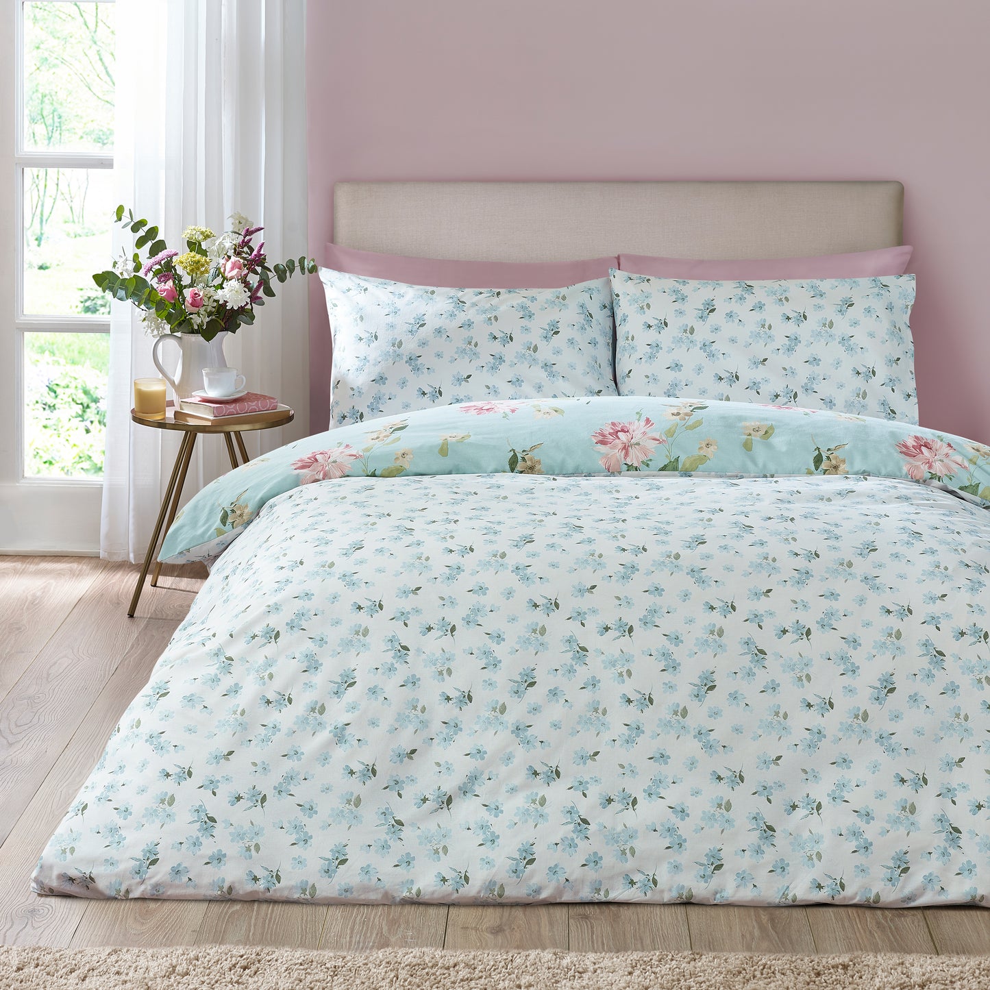 Catherine Lansfield Avebury Floral Duvet Cover Set - Duck Egg