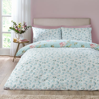 Catherine Lansfield Avebury Floral Duvet Cover Set - Duck Egg