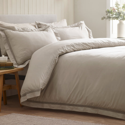 Catherine Lansfield Classic Lattice Lace Duvet Cover Set - Natural