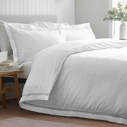 Catherine Lansfield Classic Lattice Lace Duvet Cover Set - White