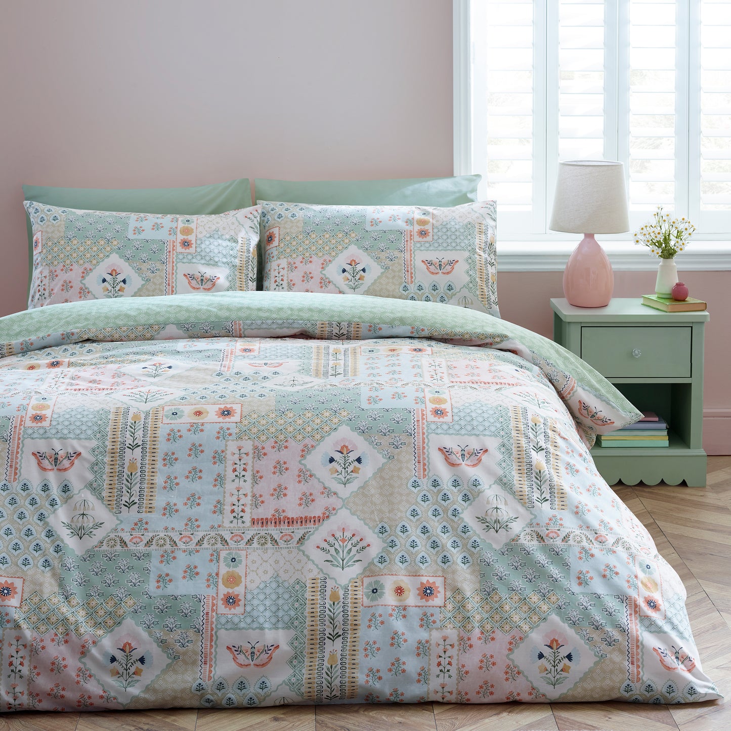Catherine Lansfield Folk Patchwork Duvet Cover Set - Green