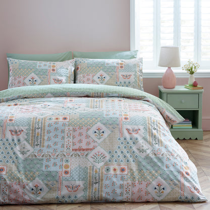 Catherine Lansfield Folk Patchwork Duvet Cover Set - Green