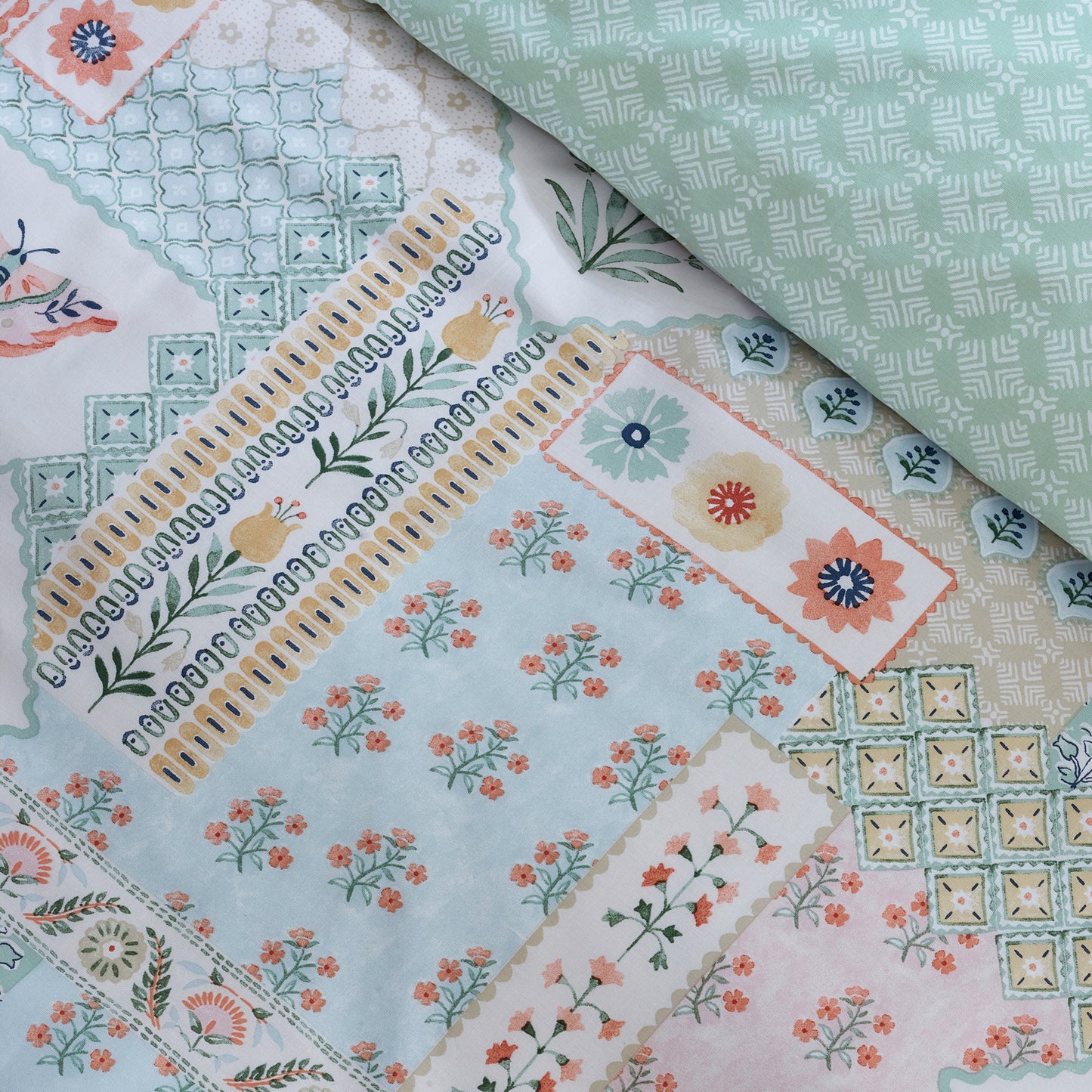Catherine Lansfield Folk Patchwork Duvet Cover Set - Green