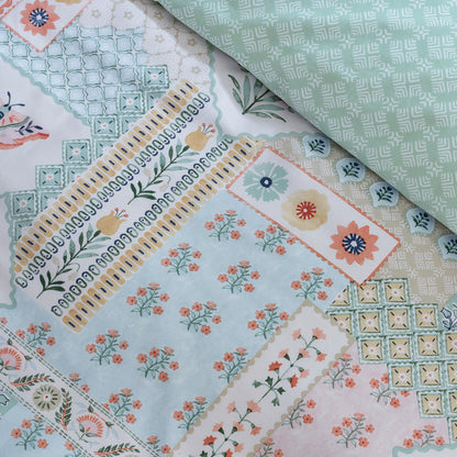 Catherine Lansfield Folk Patchwork Duvet Cover Set - Green