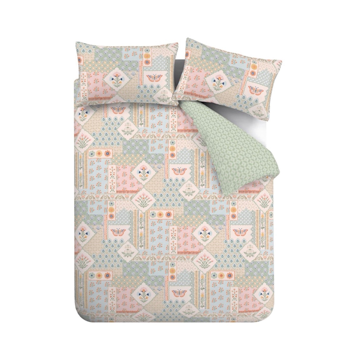 Catherine Lansfield Folk Patchwork Duvet Cover Set - Green