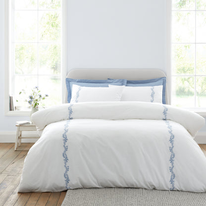 Bianca Camille Embroidered Floral Duvet Cover Set - White/Blue