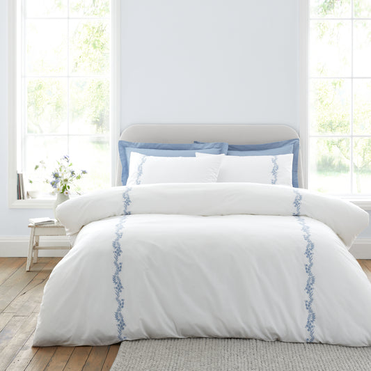 Bianca Camille Embroidered Floral Duvet Cover Set - White/Blue