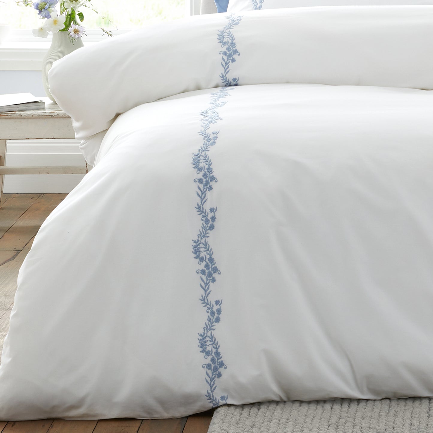 Bianca Camille Embroidered Floral Duvet Cover Set - White/Blue