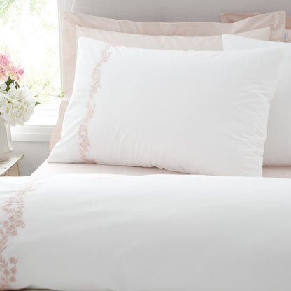 Bianca Camille Embroidered Floral Duvet Cover Set - White/Pink