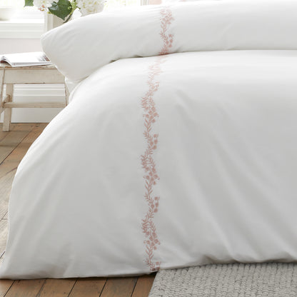 Bianca Camille Embroidered Floral Duvet Cover Set - White/Pink