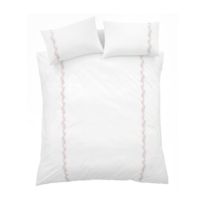 Bianca Camille Embroidered Floral Duvet Cover Set - White/Pink