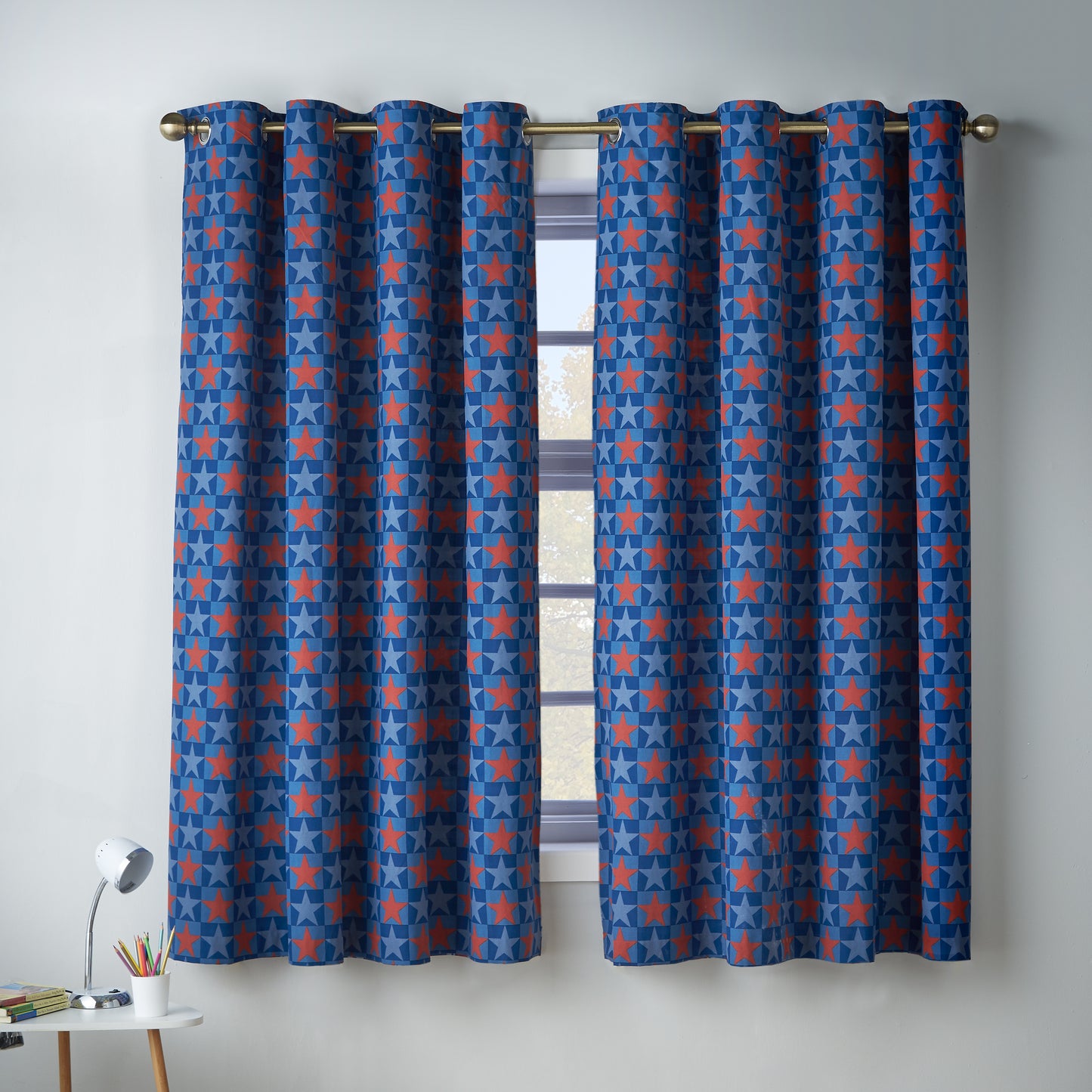 Catherine Lansfield Stars And Check Eyelet Curtains