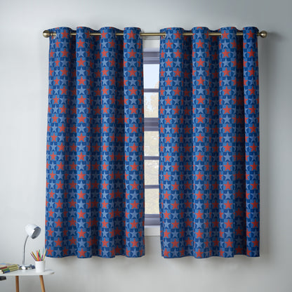 Catherine Lansfield Stars And Check Eyelet Curtains