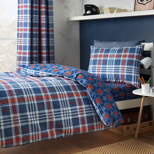 Catherine Lansfield Stars And Check Duvet Cover Set