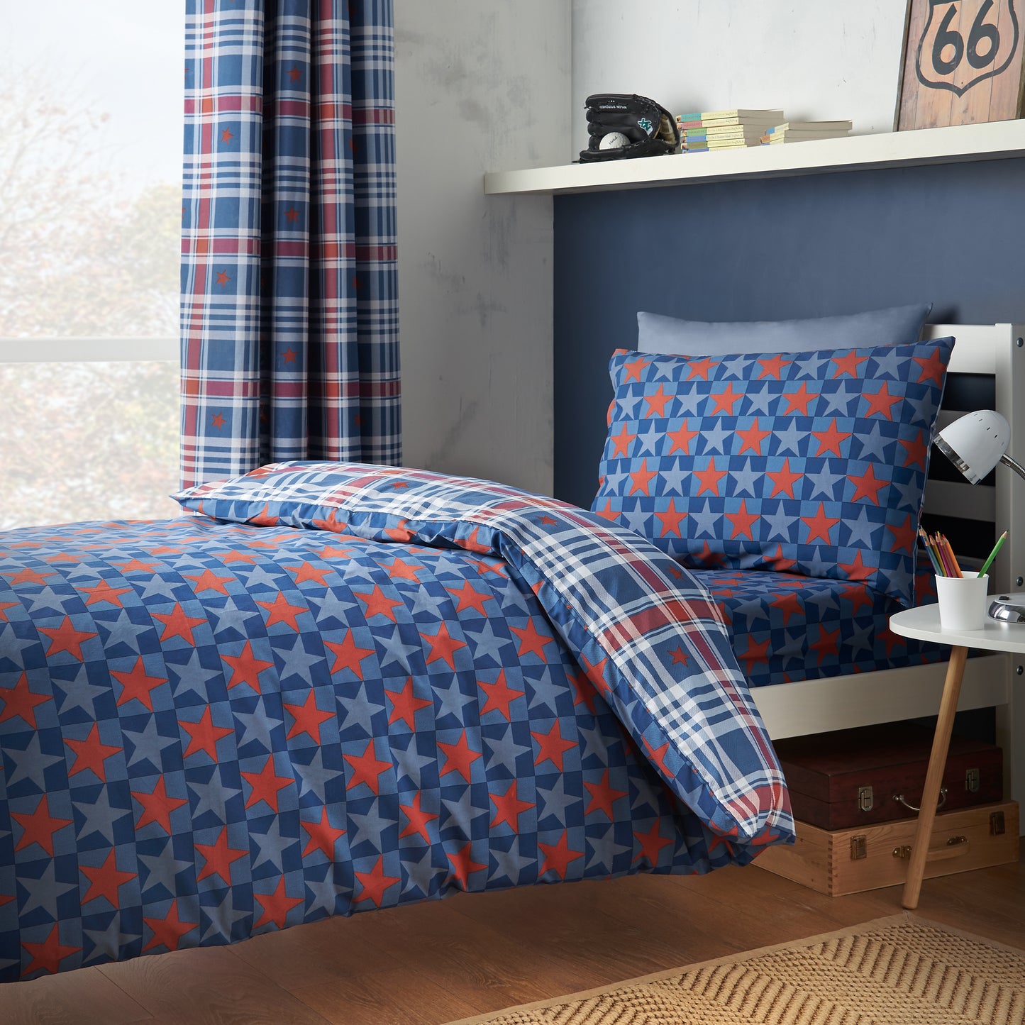 Catherine Lansfield Stars And Check Duvet Cover Set