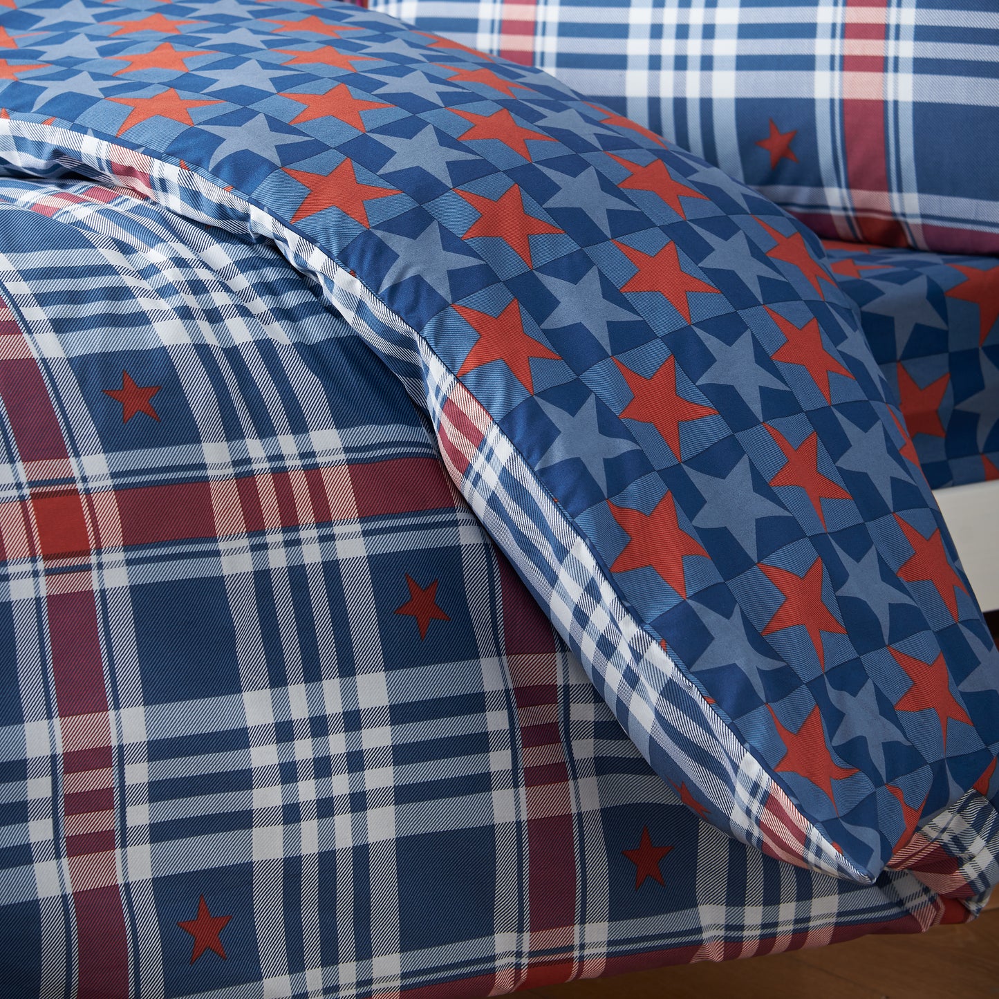 Catherine Lansfield Stars And Check Duvet Cover Set