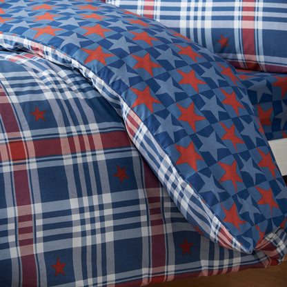 Catherine Lansfield Stars And Check Duvet Cover Set