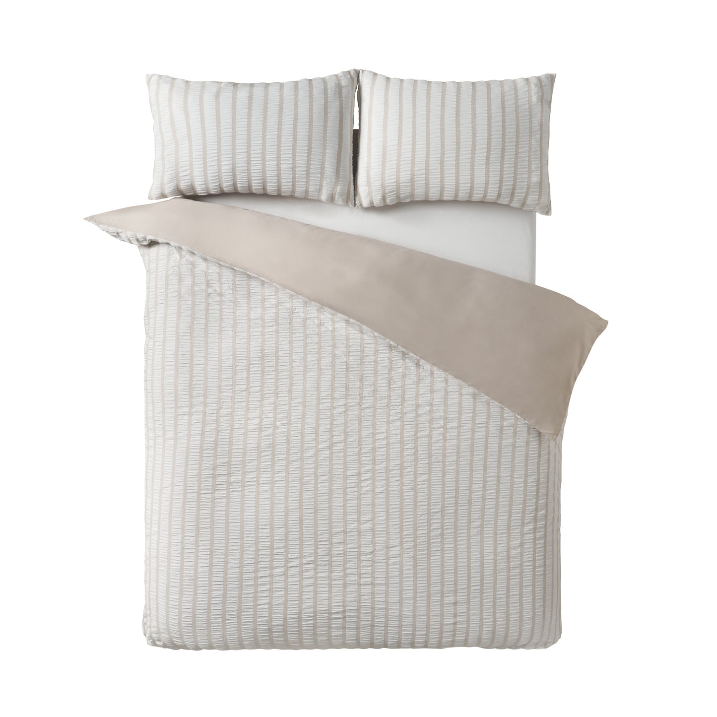 Catherine Lansfield So Soft Seersucker Stripe Duvet Cover Set - Natural