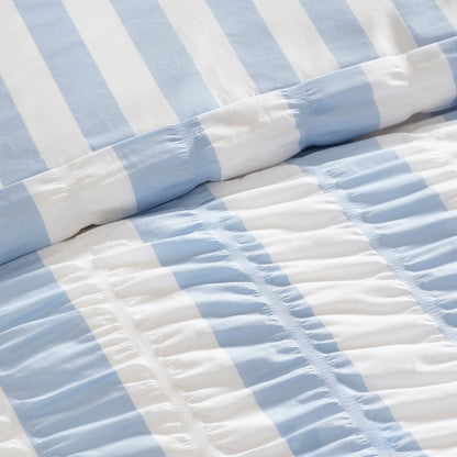 Catherine Lansfield Seersucker Frill Stripe Duvet Cover Set - Blue