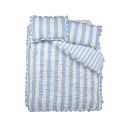 Catherine Lansfield Seersucker Frill Stripe Duvet Cover Set - Blue