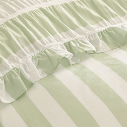 Catherine Lansfield Seersucker Frill Stripe Duvet Cover Set - Green