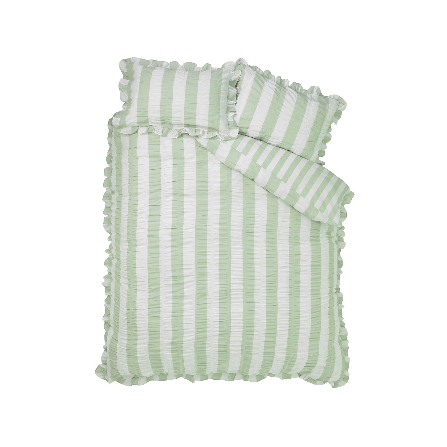 Catherine Lansfield Seersucker Frill Stripe Duvet Cover Set - Green