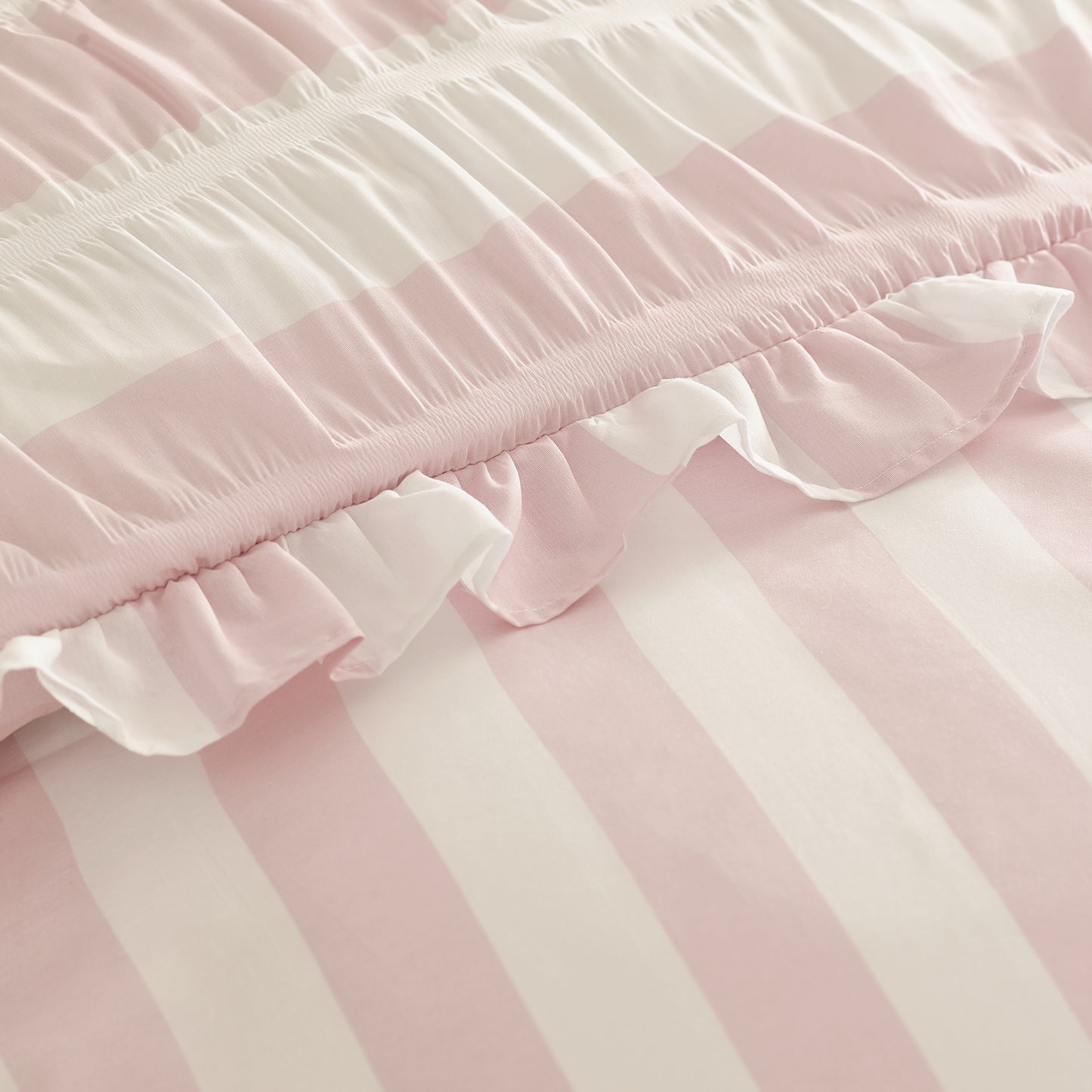 Catherine Lansfield Seersucker Frill Stripe Duvet Cover Set - Pink