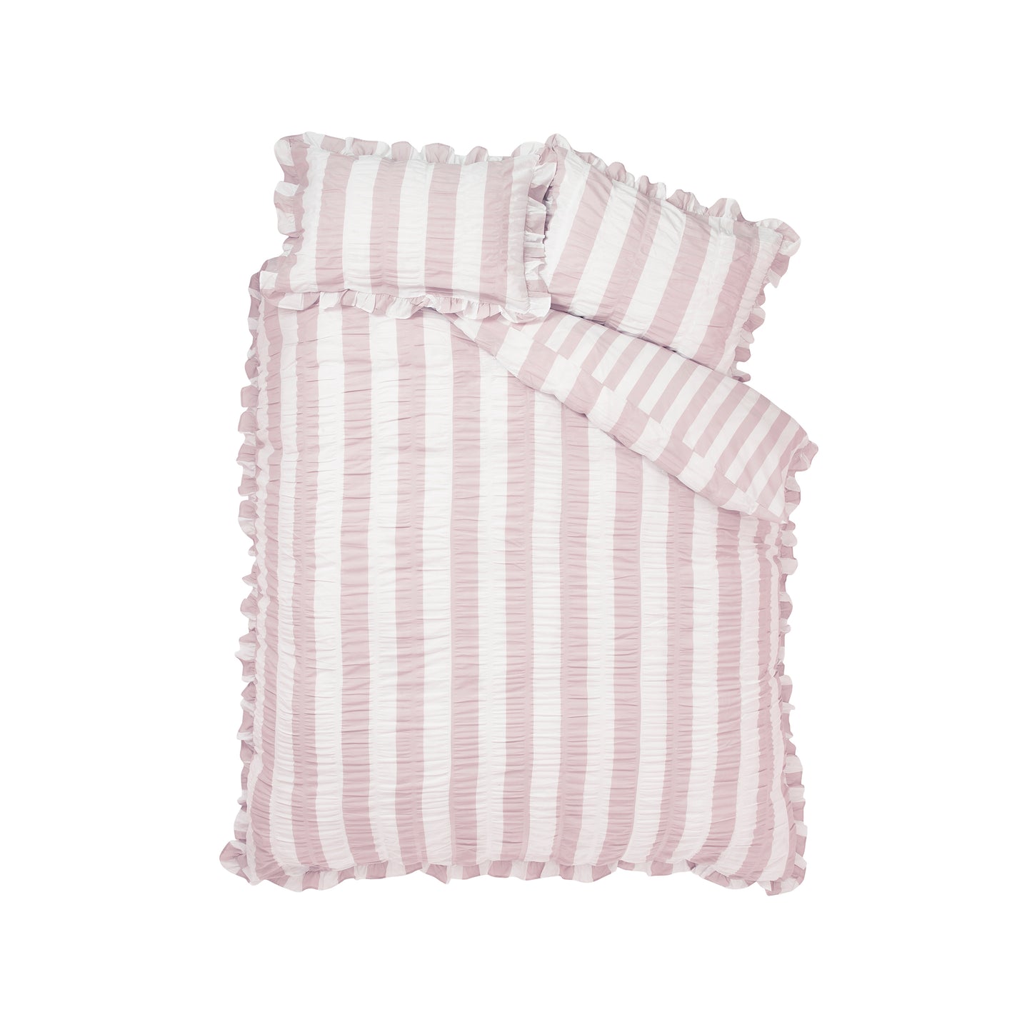 Catherine Lansfield Seersucker Frill Stripe Duvet Cover Set - Pink