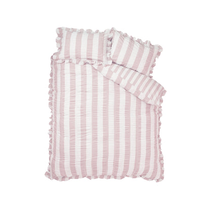 Catherine Lansfield Seersucker Frill Stripe Duvet Cover Set - Pink