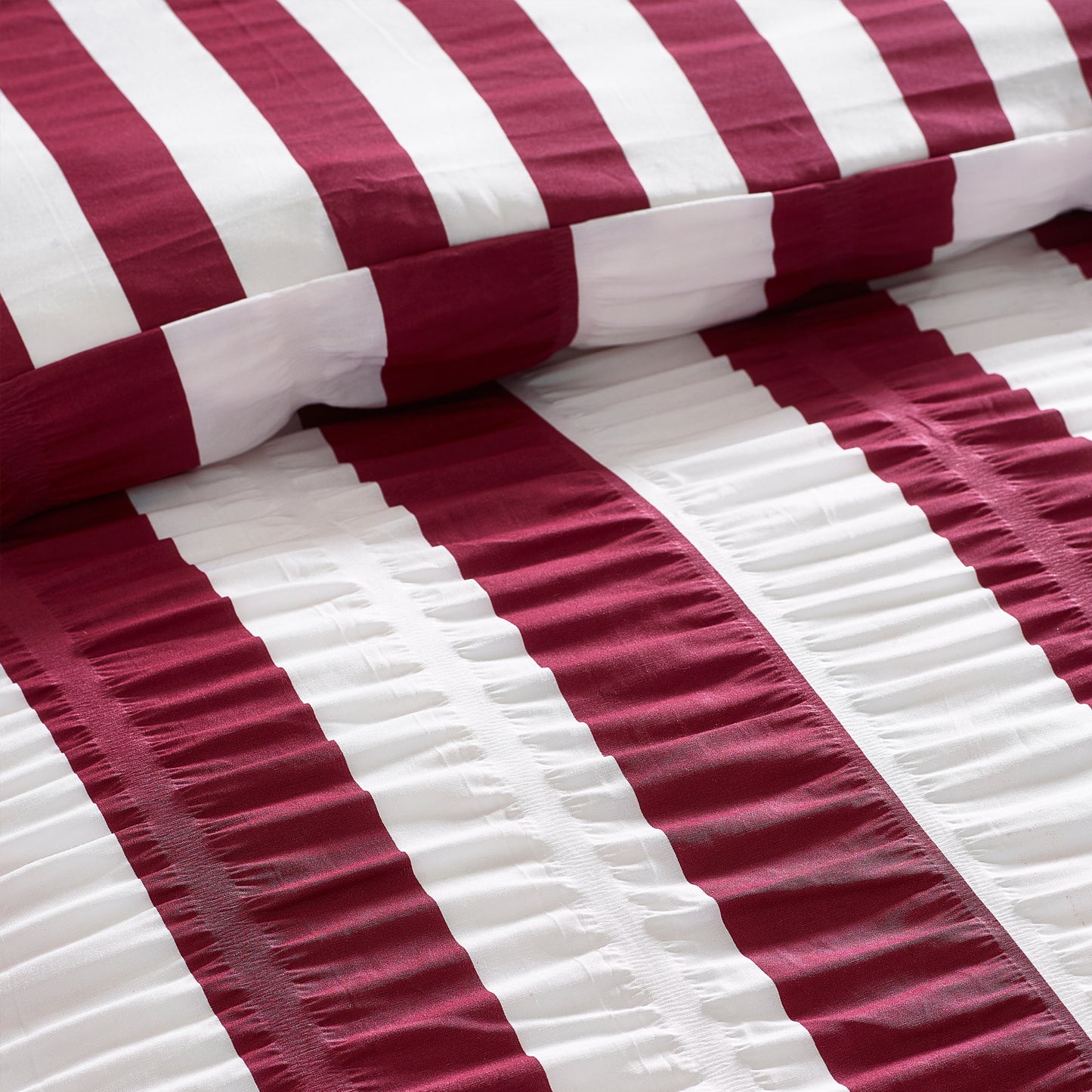 Catherine Lansfield Seersucker Frill Stripe Duvet Cover Set - Plum