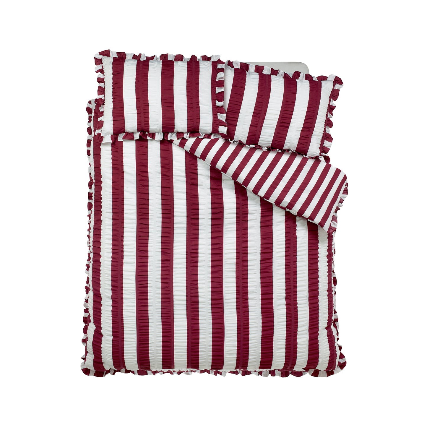 Catherine Lansfield Seersucker Frill Stripe Duvet Cover Set - Plum