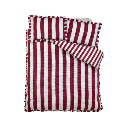 Catherine Lansfield Seersucker Frill Stripe Duvet Cover Set - Plum