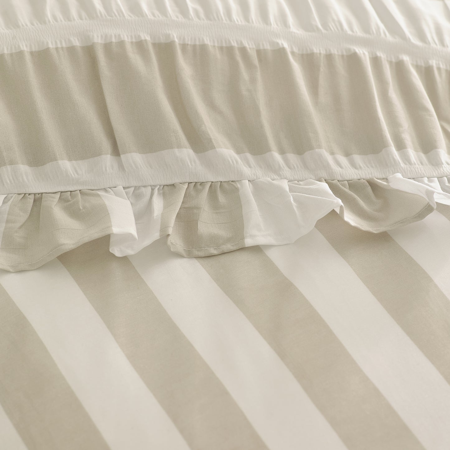Catherine Lansfield Seersucker Frill Stripe Duvet Cover Set - Natural