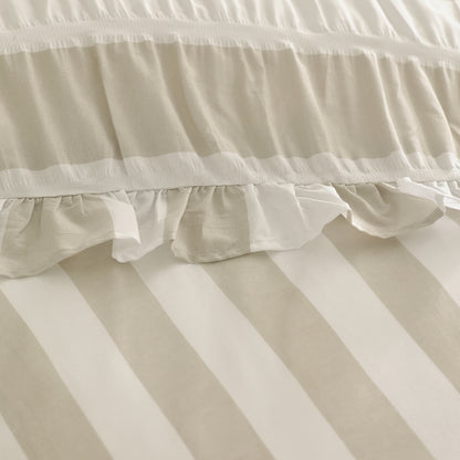 Catherine Lansfield Seersucker Frill Stripe Duvet Cover Set - Natural