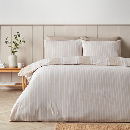 Catherine Lansfield Banded Stripe Duvet Cover Set - Natural