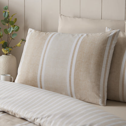 Catherine Lansfield Banded Stripe Duvet Cover Set - Natural